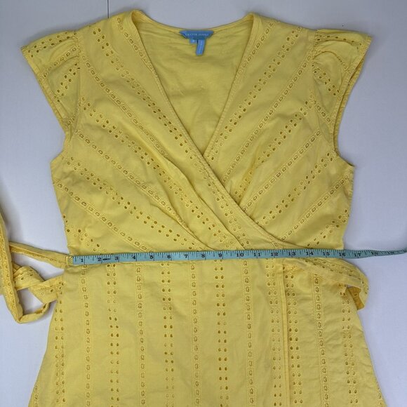 Draper James‎ Women's Yellow Eyelet Flutter Sleeve Wrap Luxury Dress 8/C36 - Picture 13 of 16